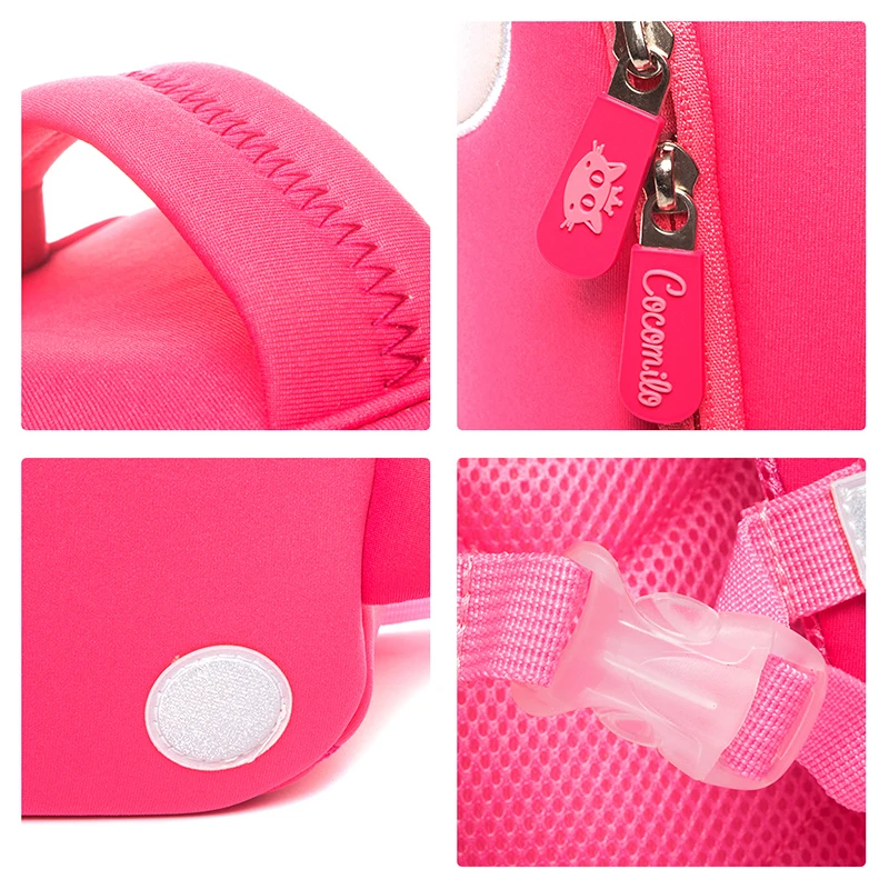 Cocomilo Kids School Backpack Girls Lovely Pink Cat Printing Anti-lost Baby Bag with Belt Cute Kindergarten Animal School Bag