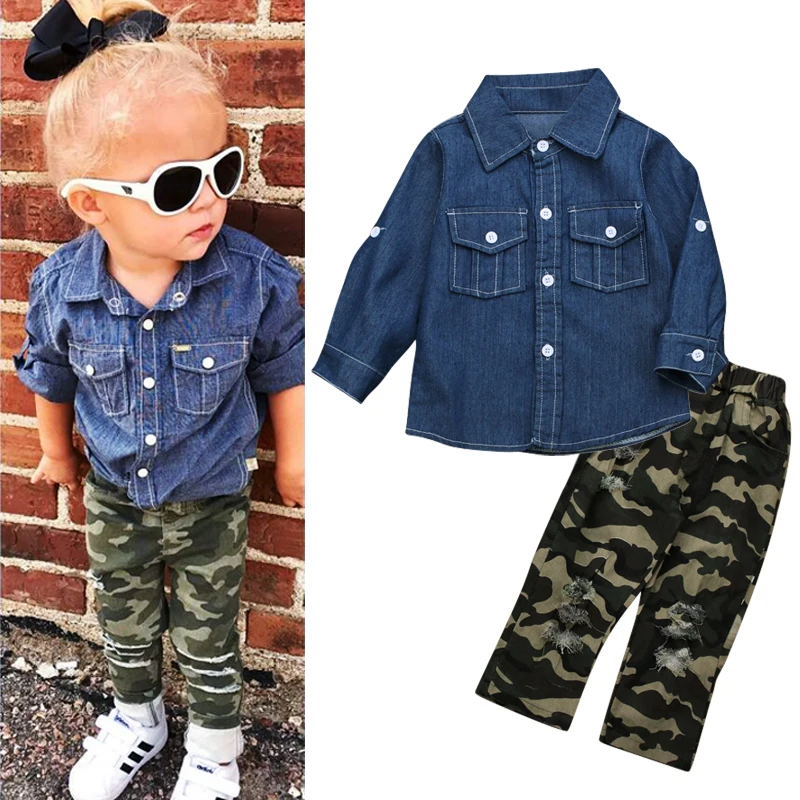 Мода 2017 г. осенью и зимой Стиль детские наборы одежды для мальчиков джинсовая