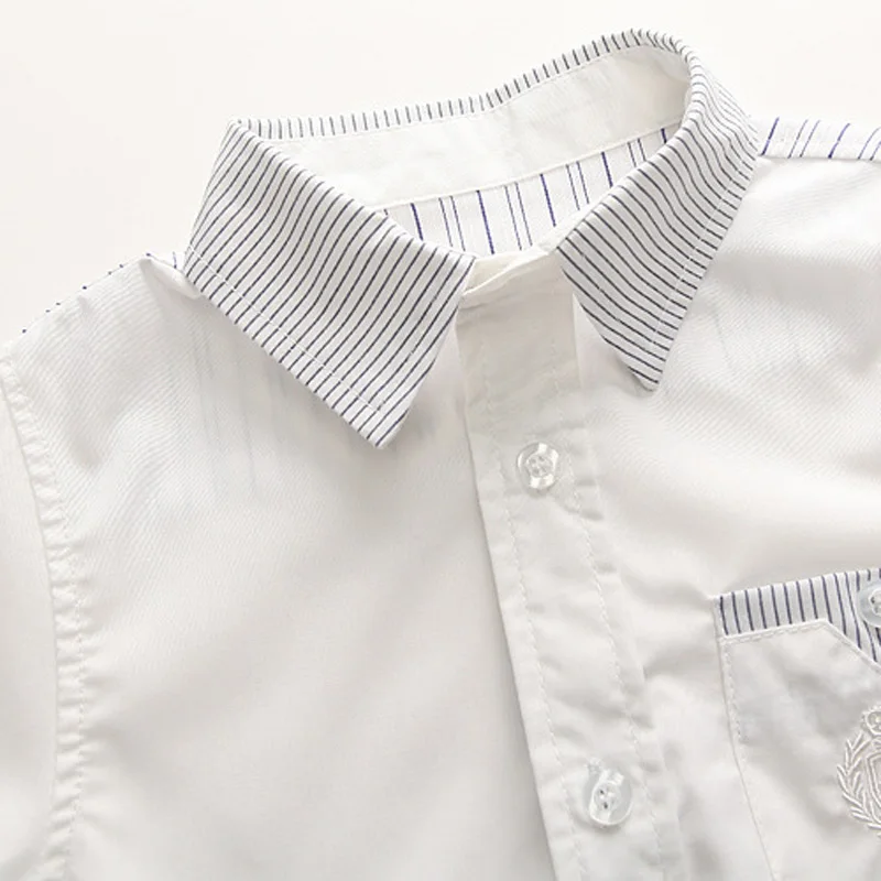 Рубашки для мальчиков 2018 летние детские хлопковые белые рубашки с отложным