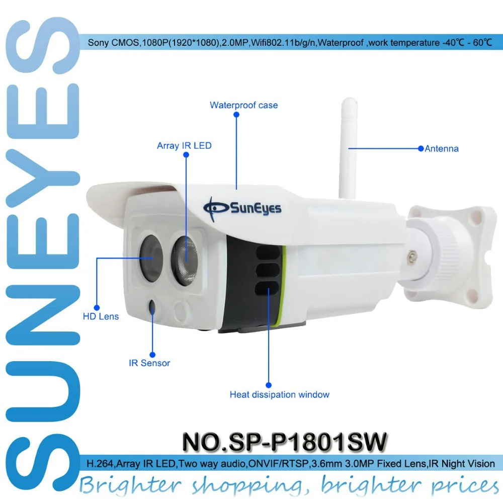 SunEyes SP P1801SW 1080 P IP Камера Беспроводной открытый 2.0MP Full HD Массив ИК 25 м слот SD/TF