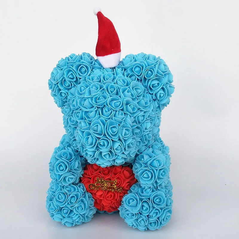 teddy bear rose bear with heart artificial roses foam roses flower Christmas decoration for home. christmas gift - Цвет: lake blue