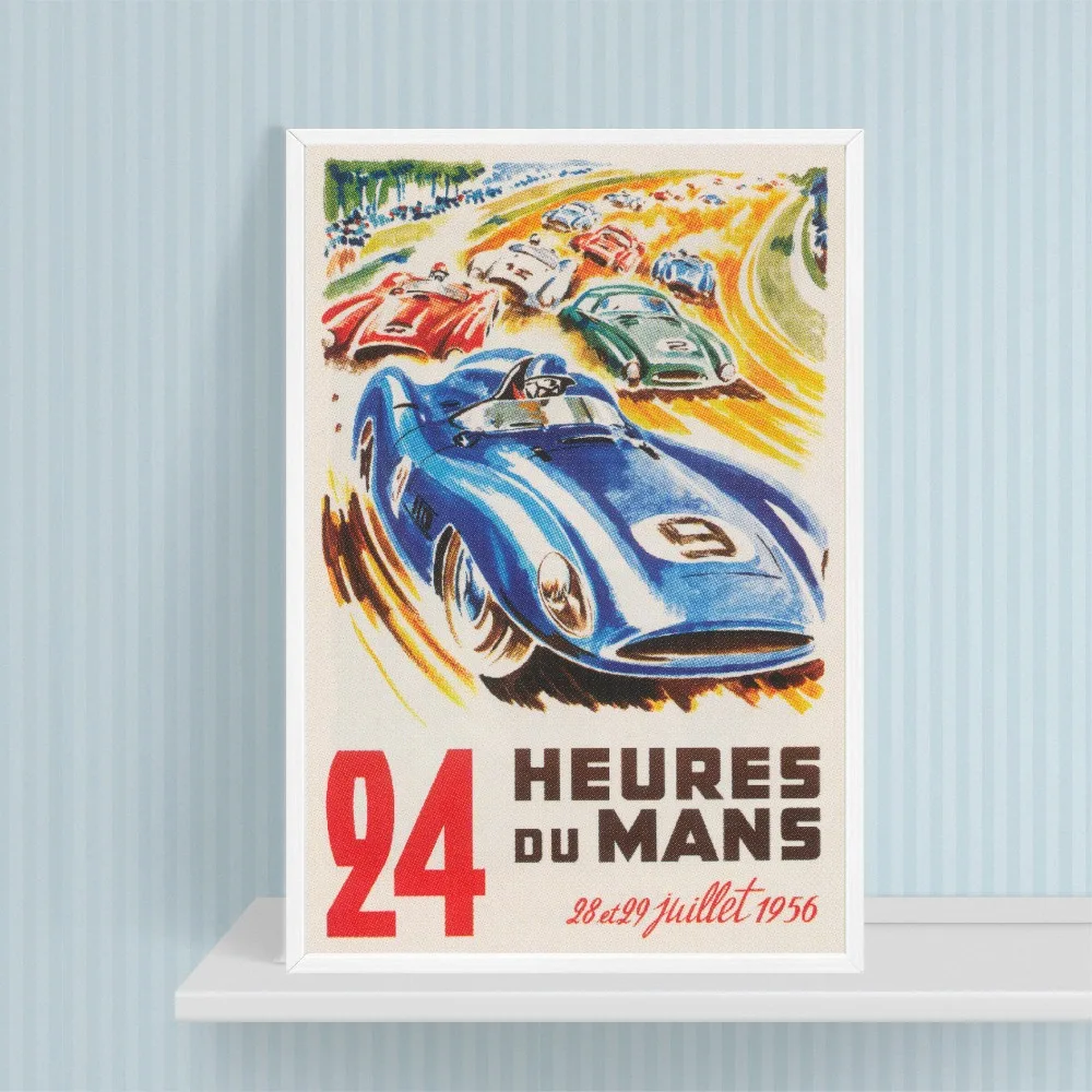 Le Mans, 24 часа в гонке, винтажный постер для автомобильных гонок, 1956, спортивная гоночная машина, Франция, настенная живопись на холсте, декор для комнаты для мальчиков