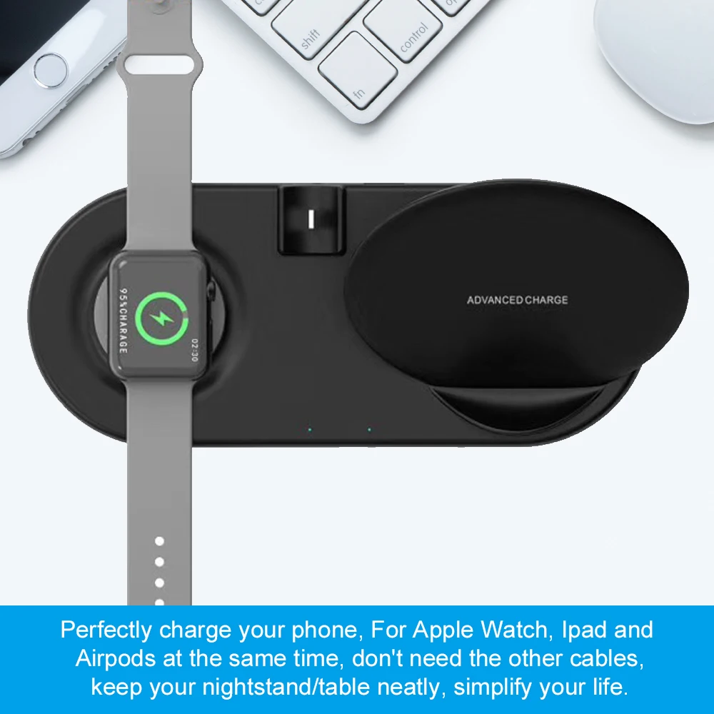 Беспроводная зарядная подставка Ascromy 3в1 10 Вт для Apple Watch 4 3 2 Airpods iPhone X XS Max XR 8 Plus QI