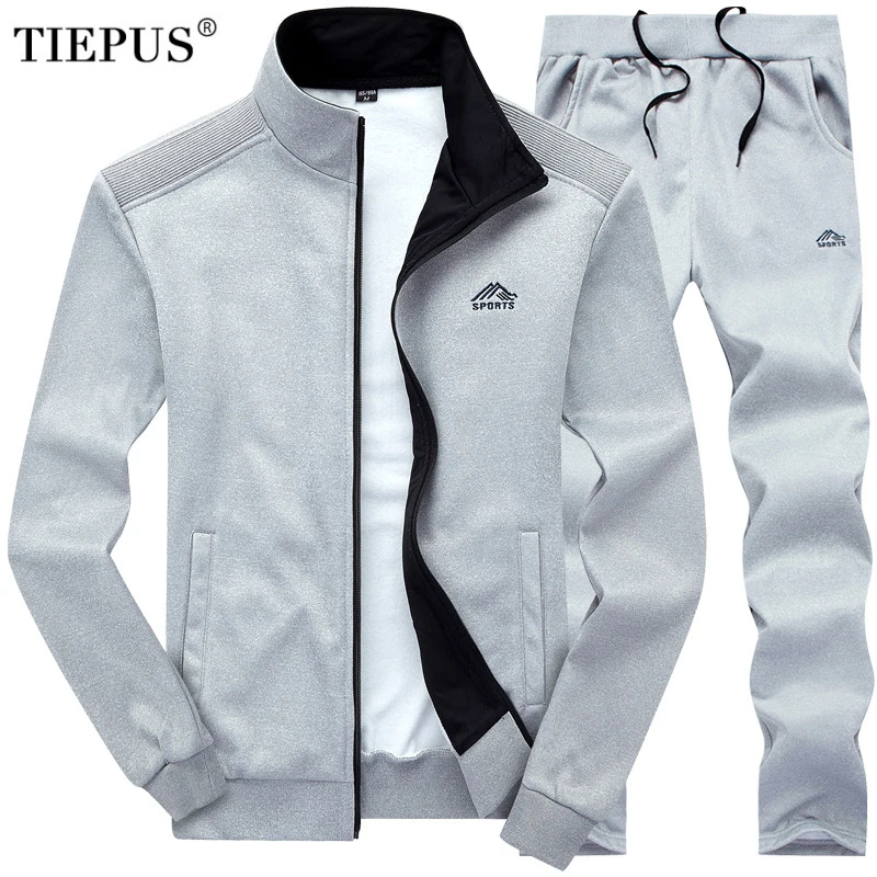 TIEPUS, весна и осень, новинка, спортивная одежда для мужчин, Повседневный, стоячий воротник, комплект из 2 предметов, куртка и штаны, спортивный костюм, мужской размер M~ 4XL