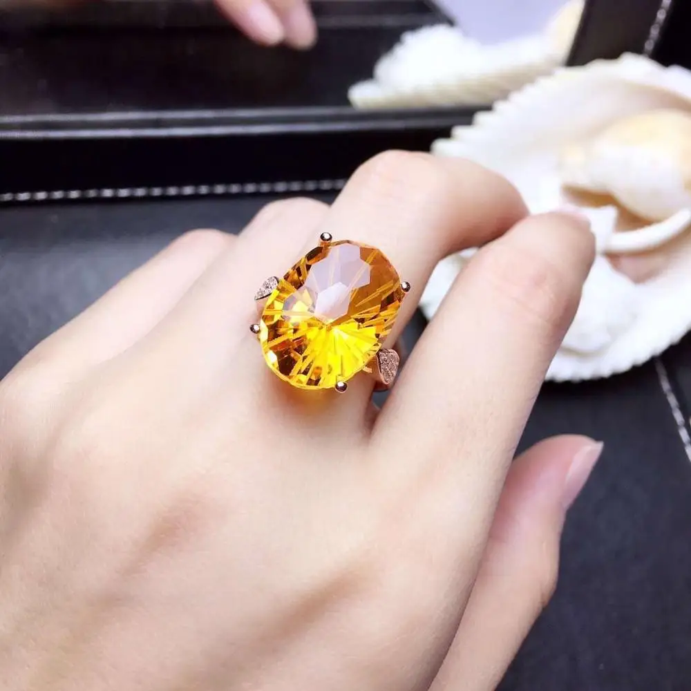Кольцо из серебра 925 пробы с цитрином натуральным драгоценным камнем | Украшения