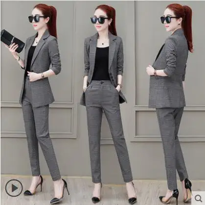 Gray lattice Haute кутюр Женская одежда осенний комплект из двух предметов женский костюм для отдыха комплект одежды для офисная Классическая куртка+ брюки бутик 4068 - Цвет: Gray lattice