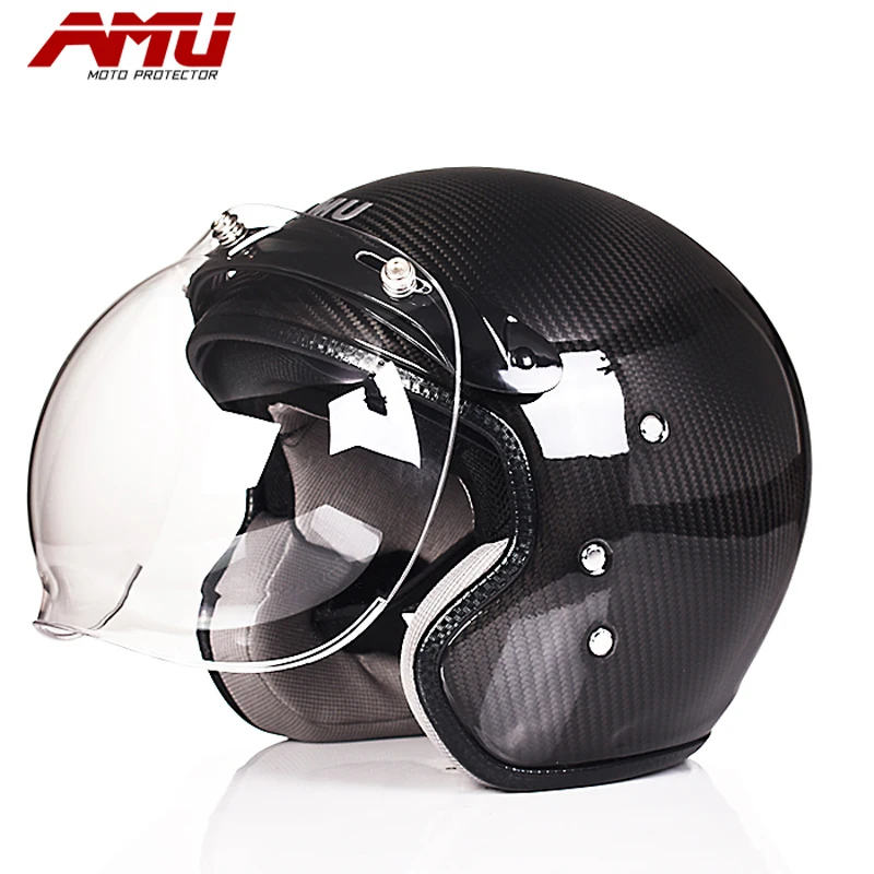 AMU moto rcycle карбоновый шлем Polit jet с открытым лицом Шлемы Ретро КАСКО Мото шлем мото внутренний козырек