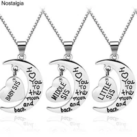 nostalgia baby little middle big sister heart necklace moon pendant babygirl jewlery i love you to the moon and back