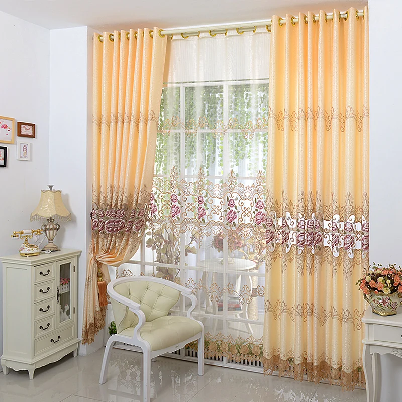 Роскошные европейские вышитые тюлевые оконные шторы для гостиной