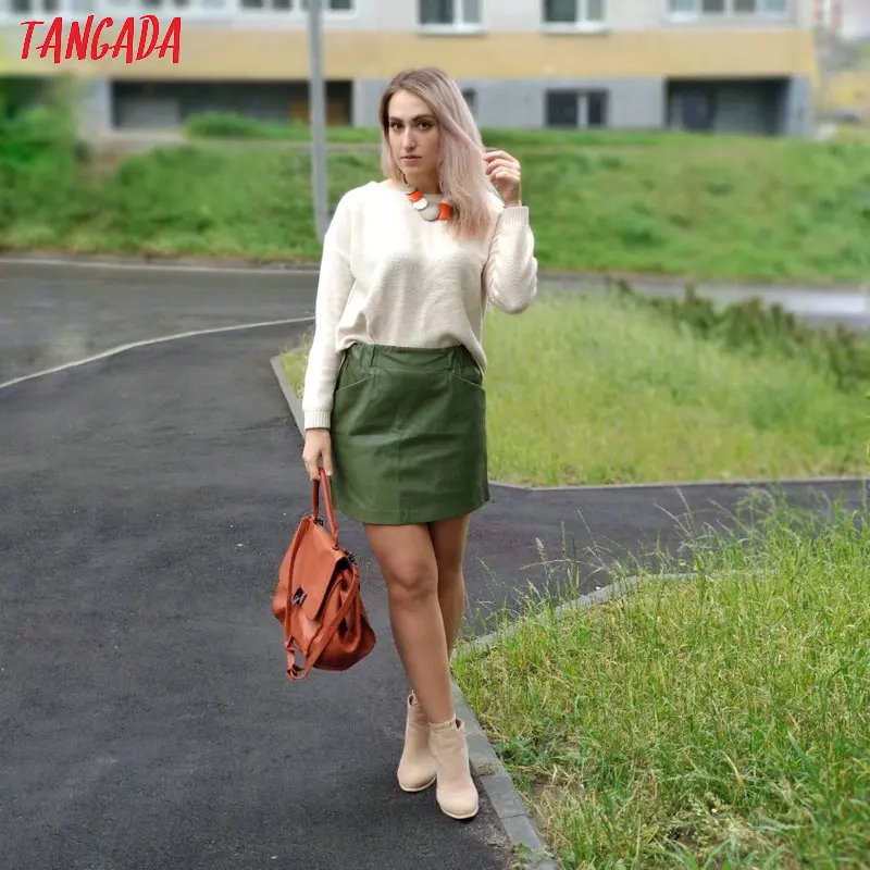 Tangada юбка с карманами мини юбка короткая юбка юбка в цвете хаки юбка в защитном цвете хлопковая юбка юбка на резинке юбка с высокой талией HY149