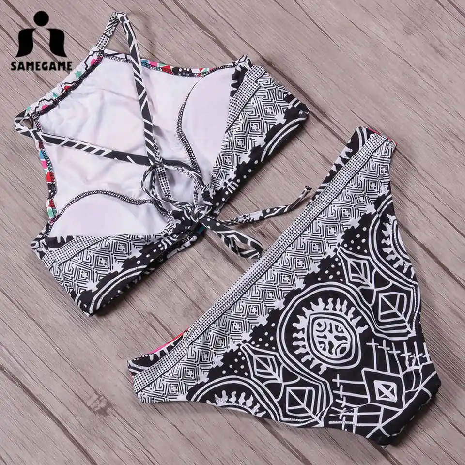 Женский купальник бикини с высокой горловиной SAMEGAME бразильский комплект принтом
