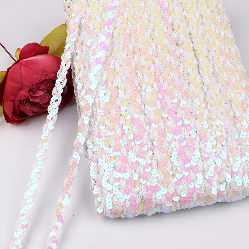 White Colorful NBHB 5 ярдов Красивый Блестящий Бисероплетение Блестки кружевная ткань отделка для костюма сценические Танцы одежды ленты ручной работы Dencoration - Цвет: White Colorful