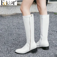 eokkar 2020 women knee high boots pu leather square mid heel zipper all match winter boots solid ladies boots big size 34 43
