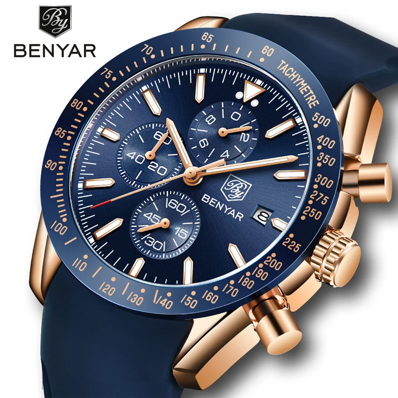 

Часы наручные BENYAR Мужские кварцевые, брендовые Роскошные водонепроницаемые спортивные аналоговые с хронографом в стиле милитари