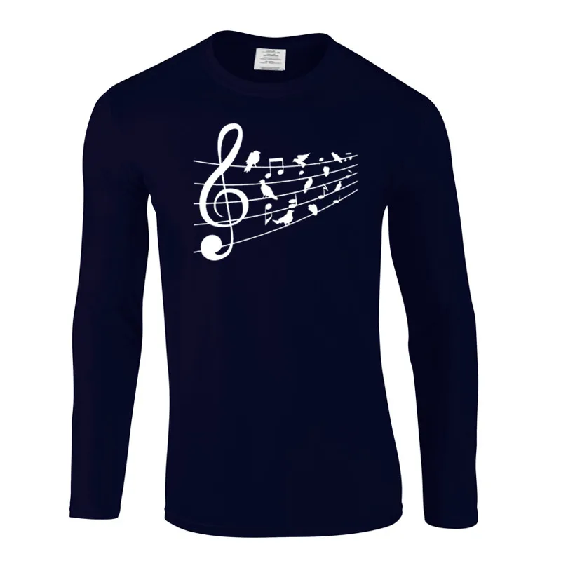 

autumn New Birds Musical Decor Casual long Sleeve Printed T-Shirt Men Cotton Top Tees Summer Fashion Clothes