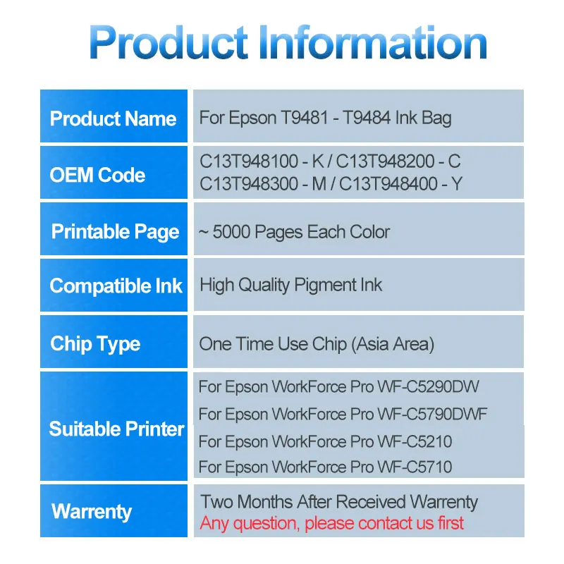 T9481 XL T9481XL мерная сумка с пигментными чернилами и чипом для Epson|Наборы заправки