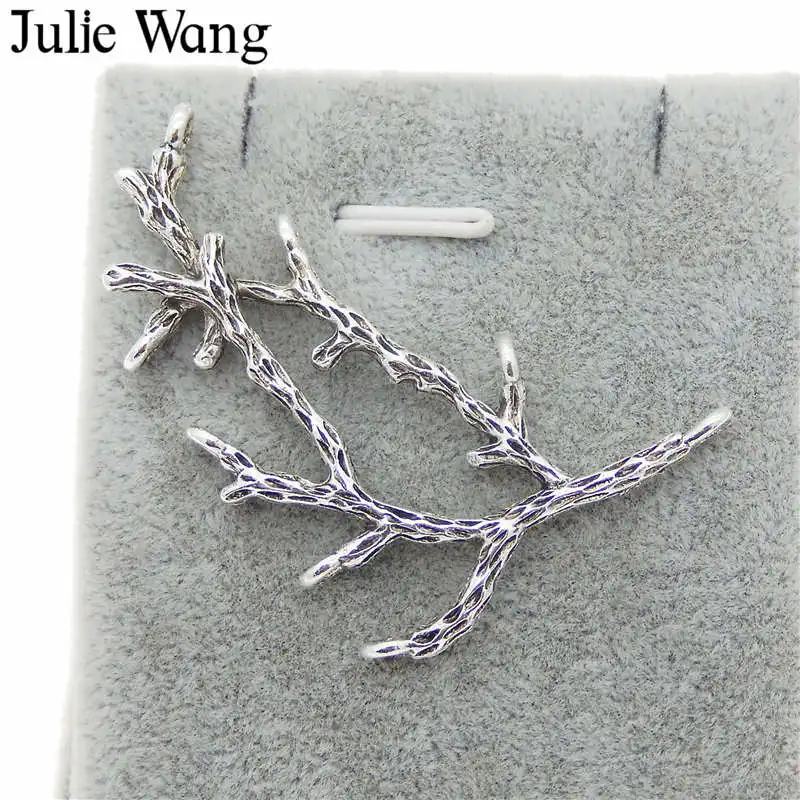 Julie Wang, 10 шт., 5 цветов на выбор, сплав, дерево, подвески в виде ветки для ожерелья, подвеска, фурнитура для изготовления ювелирных изделий, сделай сам, металлический аксессуар - Окраска металла: Antique Silver