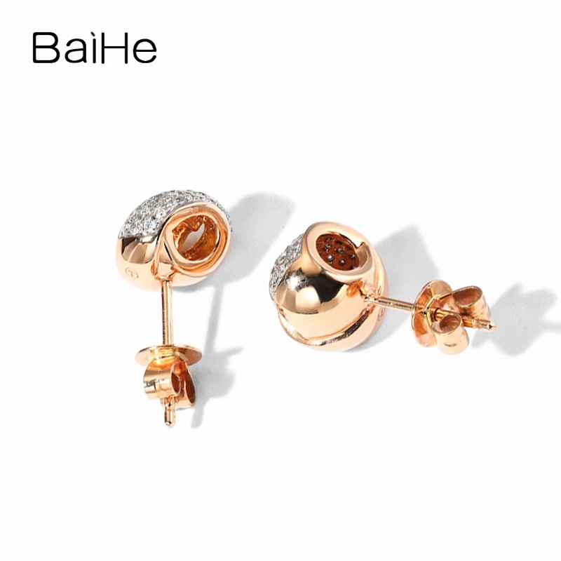 BAIHE Solid 14K Rose Gold(AU585) Round 0.22ct 100% Genuine Natural Diamonds Engagement Trendy Fine Jewelry Gift Stud Earrings | Украшения и