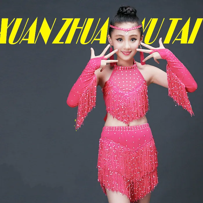 

Sequin Fringe Child Girls Kids Latin Dresses Girls Latin Dance Costumes Tassels Girl Salsa Dress Modern Dance Costumes 18