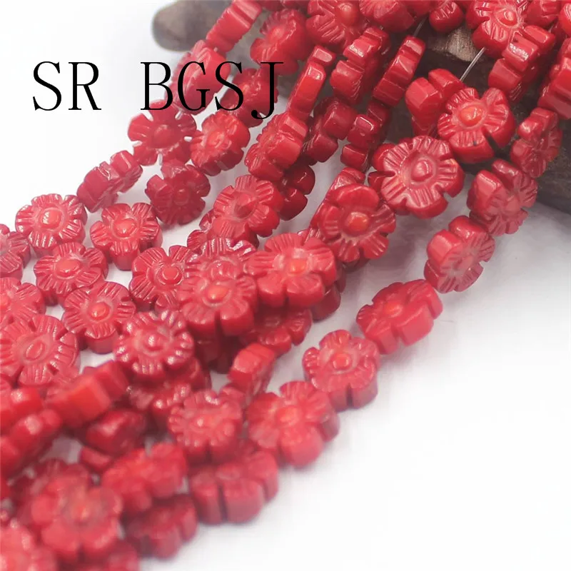 Free Shipping 10 11mm Coin Double Carved Flower Red Coral Natural Gems Craft Beads Strand 15&quot|Бусины| |