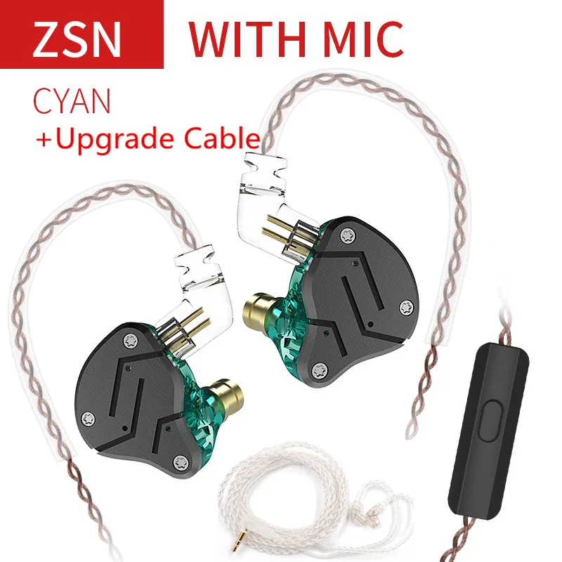 KZ ZSN 1DD+ 1BA тяжелый бас Железный коммутационный кабель в ухо типа наушники HIFI подвижное железо четырехъядерный KZ ZS10 ZST AS10 BA10 ES4 - Цвет: cyan with mic silver