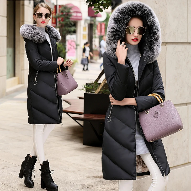 Новинка 2017 года Пуховые пальто женщин реального меховой воротник женский жакет с
