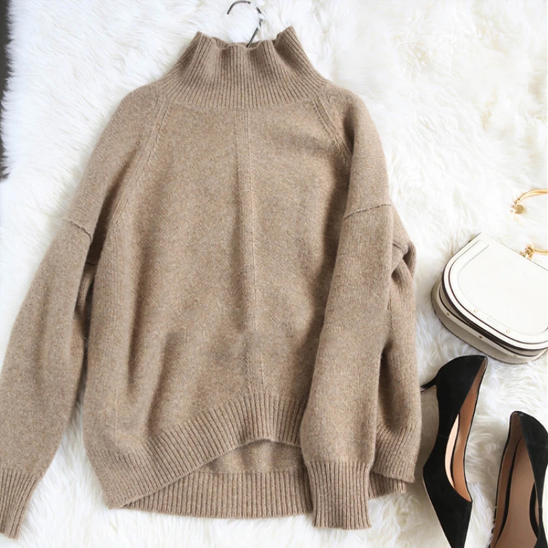 2018 Winter Women Cashmere Wool Turtleneck Sweaters Pullovers Casual Fashion Solid Color Loose Female Knitted Jumpers | Женская одежда