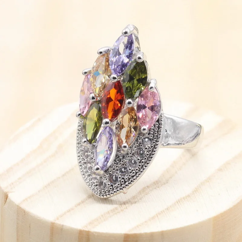 Серебряное кольцо женское 925 тисненый Свадебные украшения многоцветный темно