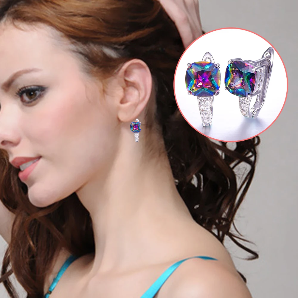 Подвеска кольцо и серьги из серебра 925 пробы с радужным мистик топазом|jewelry sets|ring