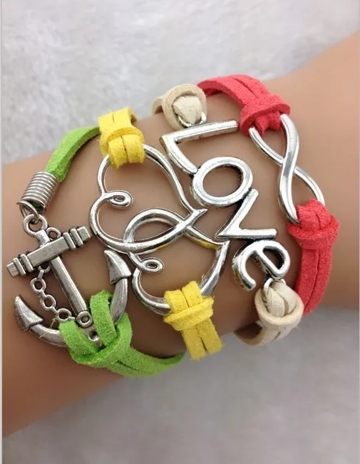 3pcs infinity handmade bracelet metal charm leather fashionable jewerlly and Bangles 1745 | Украшения и аксессуары