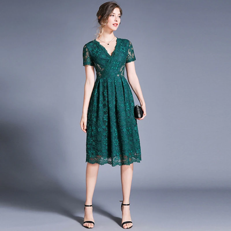 Женское кружевное платье миди с цветочным узором короткая рубашка размера плюс