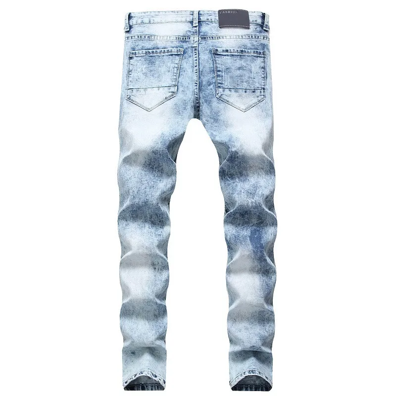 KIMSERE Мужские Винтажные рваные джинсы брюки с цветочной вышивкой модная рваная