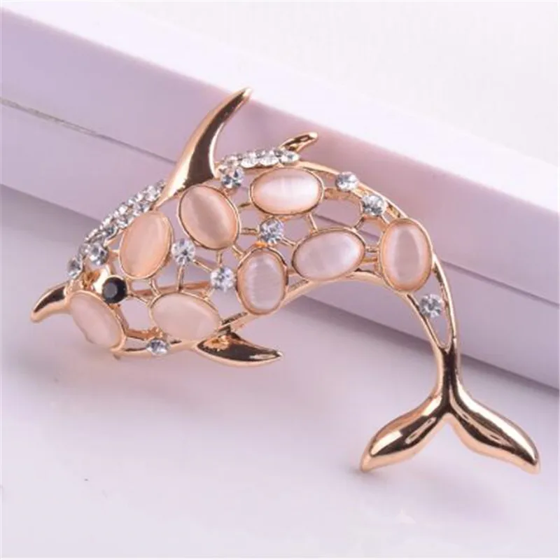 WKOUD Rhinestone Animal Brooches for Women Crystal Opal Dolphin Large Vintage Brooch Pins Men Suit wedding dress Accessories | Украшения и