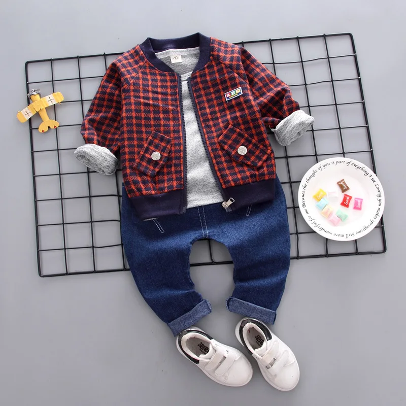 Boys Clothes Autumn Children Sets 2018 Lattice Three Piece Baby Garment Kids Toddler Boy |