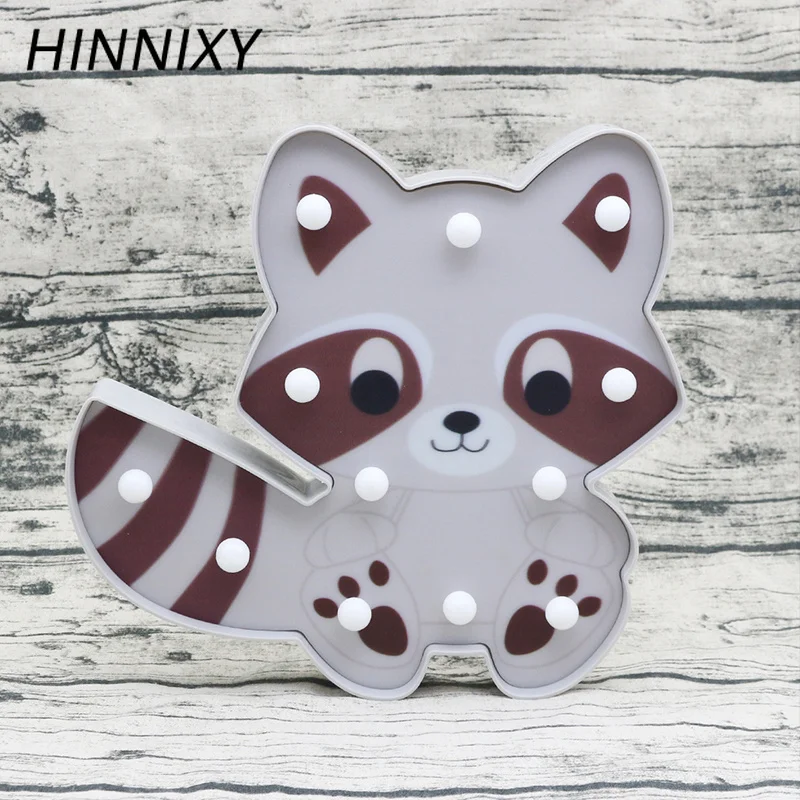 Hinnixy LED 3D милое животное ночное освещение панда Лев енот форма украшения детской