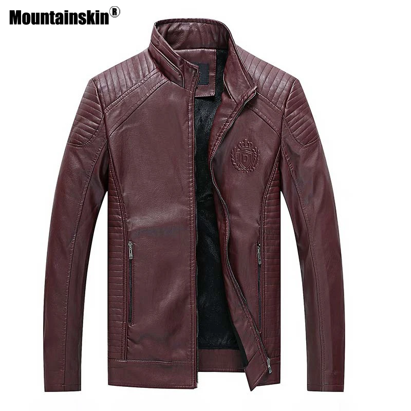 Куртка Mountainskin мужская кожаная повседневная приталенная утепленная байкерская