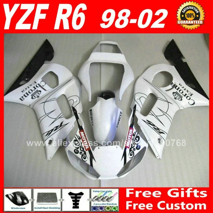 Комплект обтекателей Corona подходящий для YAMAHA R6 YZFR6 1998 1999 2000 2001 2002 пластиковые