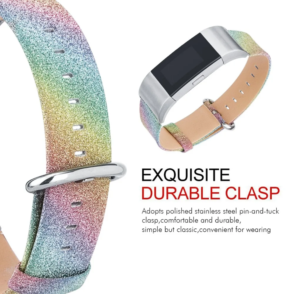 Zuczug ремешок из натуральной кожи для часов FitBit Charge 2 Bling запасной браслет с