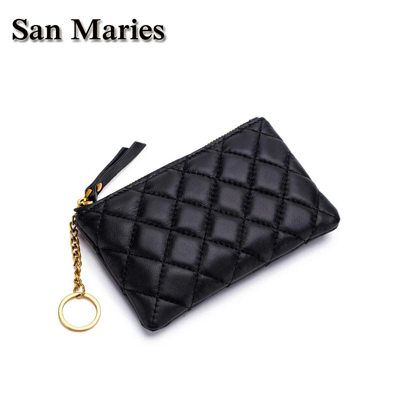 Сумка San Maries из натуральной кожи на молнии кошелек овечьей в клетку для мелочи