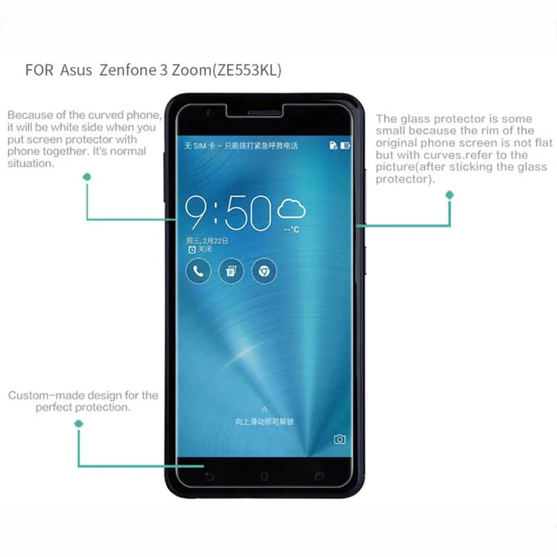 Для Asus Zenfone 3 Zoom ZE553KL защитная пленка из закаленного стекла 5 дюймов 9H 0 26 мм