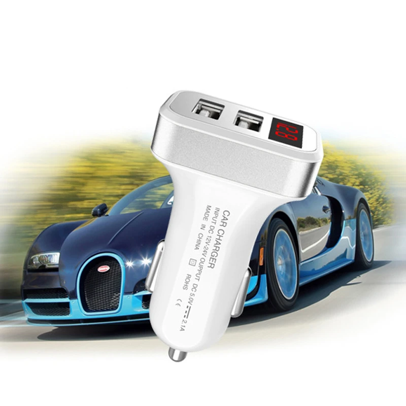 Автомобильное зарядное устройство цифровой дисплей двойной порт USB адаптер 2.1A
