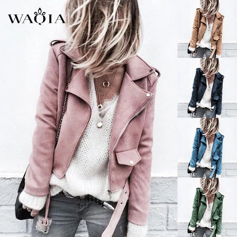WAQIA 2018 Новое поступление женские осенне зимние замшевые куртки из искусственной