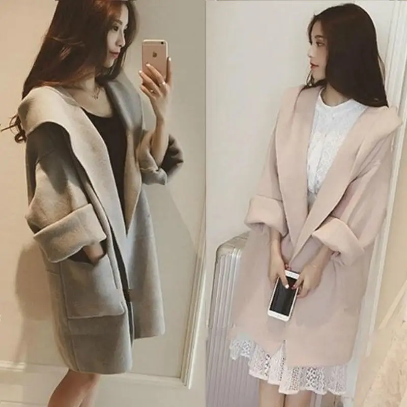 Осенне-зимнее шерстяное пальто женский 2019 Новый легко застёгивающийся длинный