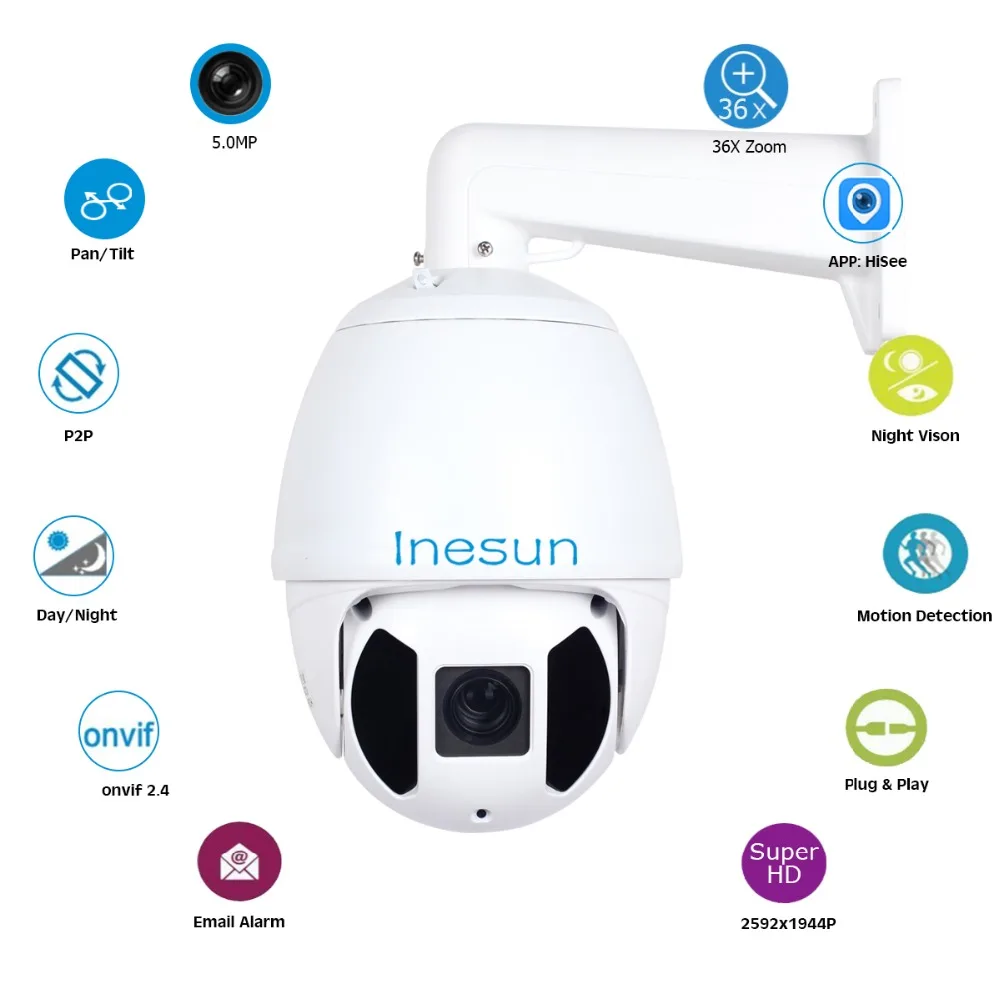 Фото Inesun наружная PTZ IP камера 36X оптический зум 7 дюймов 5MP супер HD 2592x1944 Inesun наружная PTZ IP камера 36X оптический зум 7 дюймов 5MP супер HD 2592x1944