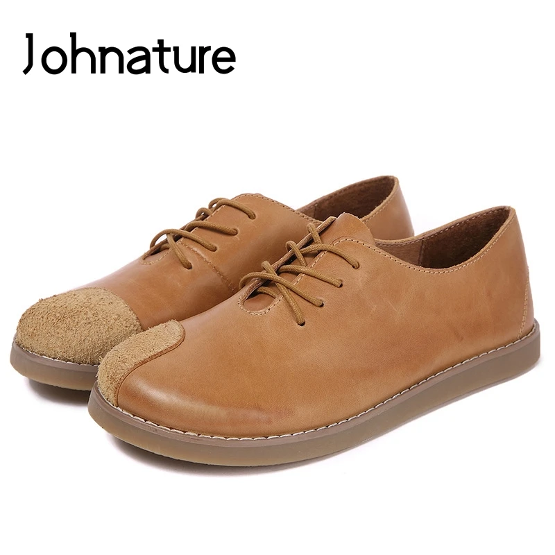 Johnature/Новинка 2020 года Сезон весна осень Натуральная кожа На шнуровке Однотонная