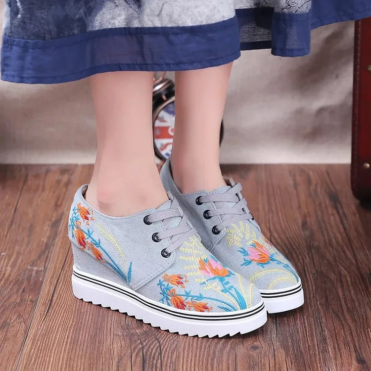 Fujin Brand 2019 Floral Spring Summer Autumn Hidden Heel Wedge Shoes Flower For Women Lace up Female Platform Slip on Pumps | Обувь