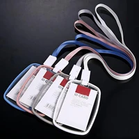 5 pcslot quality acrylic transparent badge holder with lanyard vertical style drop resistance two ic card stationery