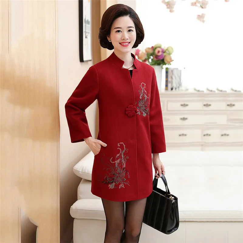 Autumn winter women jacket 2018 fashion V-neck mother loaded outerwear plus size mid-long female woolen coat middle-aged cw393 | Женская