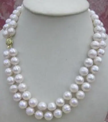 Бесплатная доставка благородные украшения 2 ряда 9-10 мм натуральный белый южный