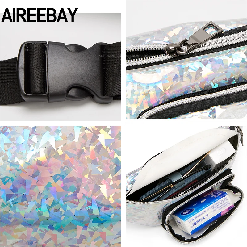 AIREEBAY голограмма PU кожаная поясная сумка нагрудная для женщин на молнии